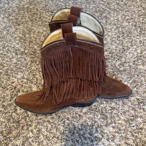 Girls Brown Fringe Cowboy Boots